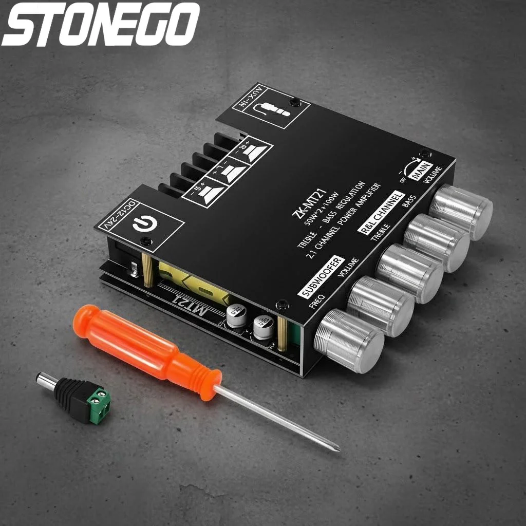 

Bluetooth усилитель мощности 50 Вт, двухканальный, с аудиомодулем для сабвуфера 100 Вт, для домашнего кинотеатра DIY, с регулировкой басов и высоких частот, 12В-24В