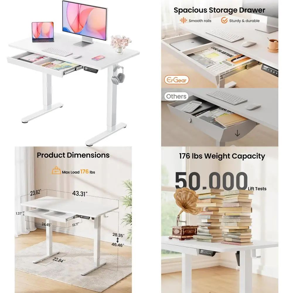adjustable height electric desk 44"x24" with drawers, 4 memory heights, ergonomic home office desk