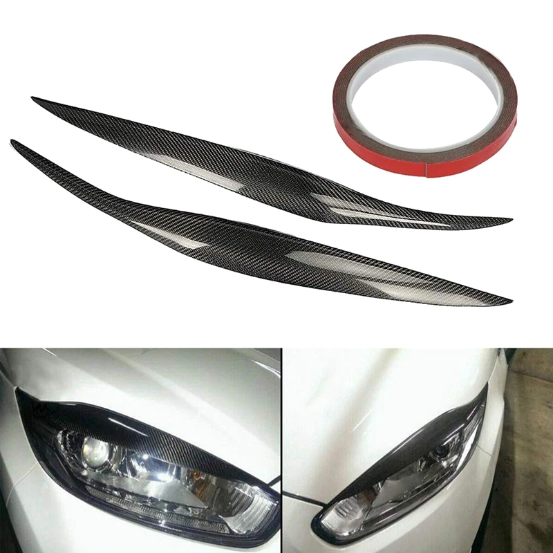 Car Carbon Fiber Headlight Eyebrow Cover Trim Headlamp Eyelids Styling For Ford Fiesta Facelift MK7.5 MK8 2012 - 2017