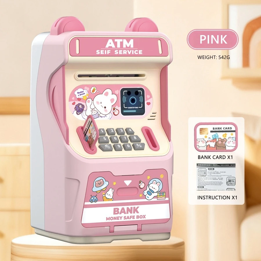 어린이 ATM 저금통, 음향광학 효과, 비밀번호 잠금 해제, 자동 동전 롤링 머니 박스 장난감, 남아 여아 선물