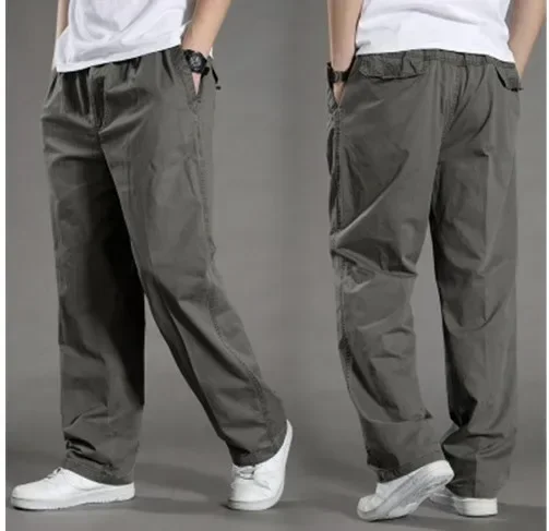 

Cargo Pant Men Long Pants High Elastic Waist Simple Splice Straight Trousers Casual Loose Regular Solid Autumn Winter