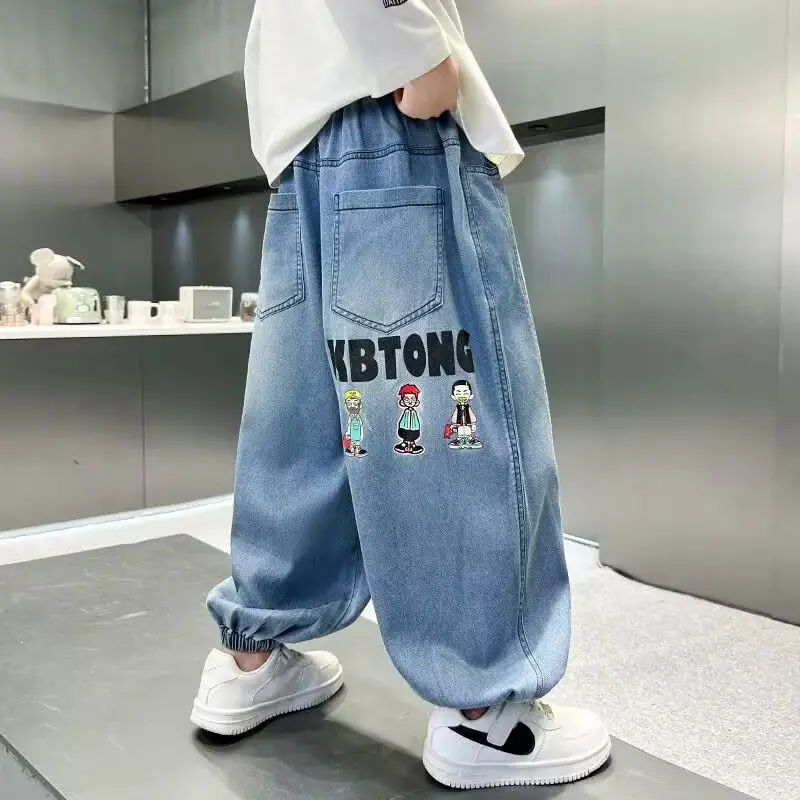

2025 New Boys' Mosquito Repellent Lightweight Denim Pants Stylish Loose Fit Long Pants for Medium To Large Kids, Summer Outdoor