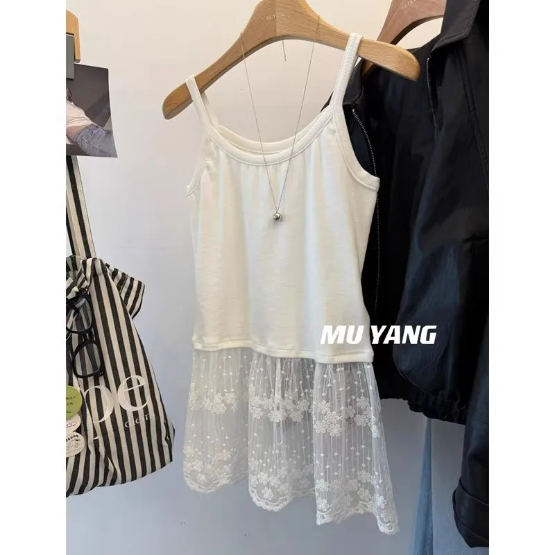 

Korean Style Pure Desire Layered Lace Trim Mesh Splice Hem Inner Design Sensation Base Strapless Vest Women's Fashion