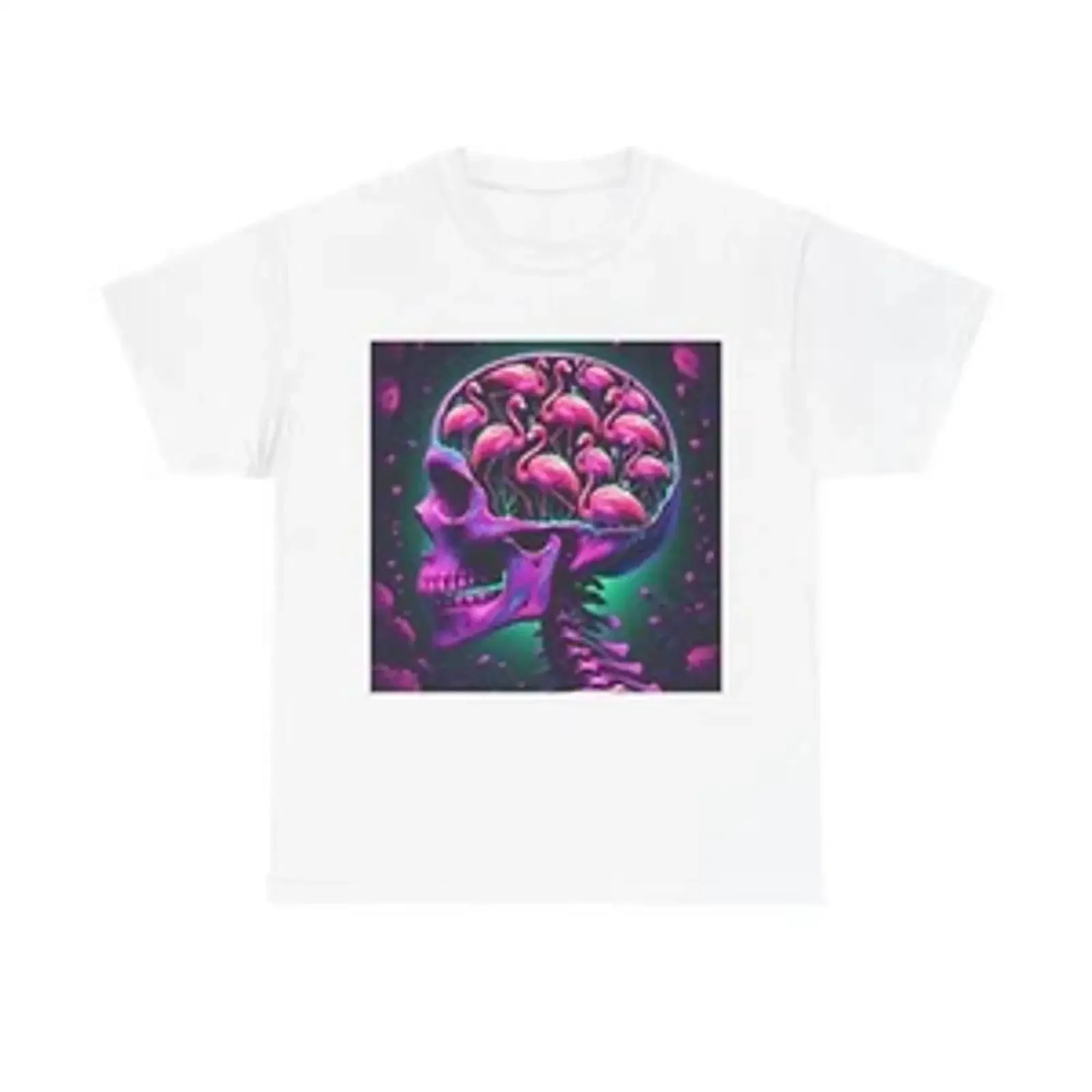 Adult T Shirt Surreal Ultraviolet Skeleton Flamingos Artwork vintage Washed streetwear designer clothes graphic Unisex Soft