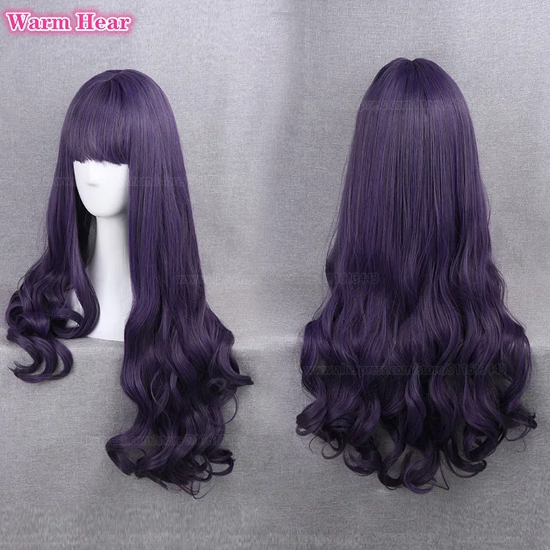 SN88 Anime Card Captor Sakura Tomoyo Daidouji Cosplay Wig 80cm Long Dark Gray Purple Curly Heat Resistant Woman Party Wigs   Wig