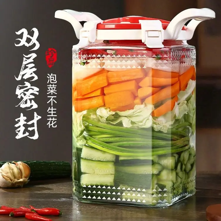 Kimchi Jar Glass Household Thickened Bottle Food Grade Pickled Cabbage Pickle Earthen Sealed Pickling Storage