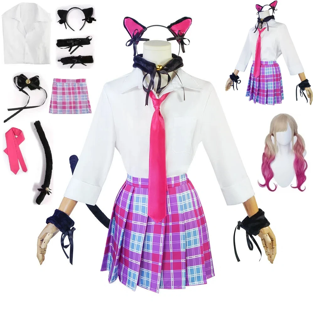 

Anime My Dress-Up Darling Marin Kitagawa Cat Girl Cosplay Costume Sexy Cat Ear Shirt Mini Skirt Outfit Dress Halloween Party Set