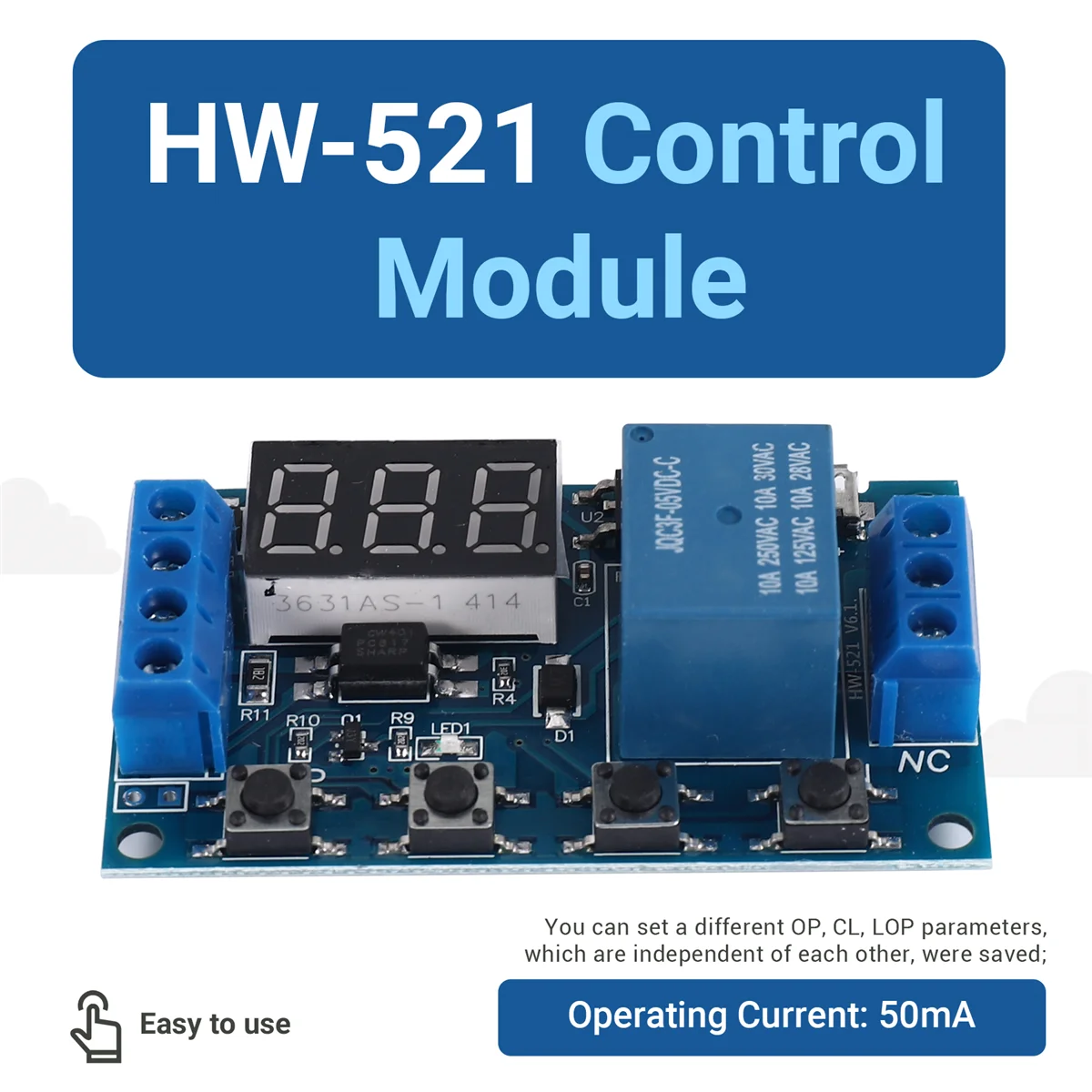 HW-521 Digital Time Delay 1 Way Relay Trigger Cycle Timer Delay Switch Circuit Board Timing Control Module Rare