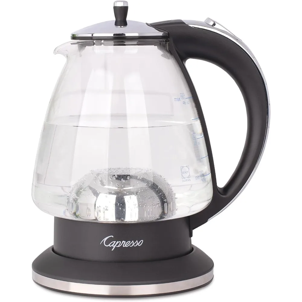 

Water Kettle,48 oz,Polished Chrome and Black,Durable, heat resistant German SCHOTT glass,Ounce and cup markings for easy filling