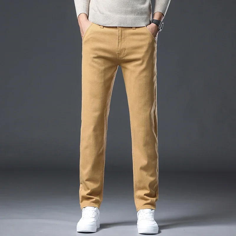 2025 جديد رمادي داكن مطاطا الجينز الرجال القطن لينة مريحة الأعمال عادية الدينيم السراويل الملابس الكورية ربيع الخريف بنطلون #4