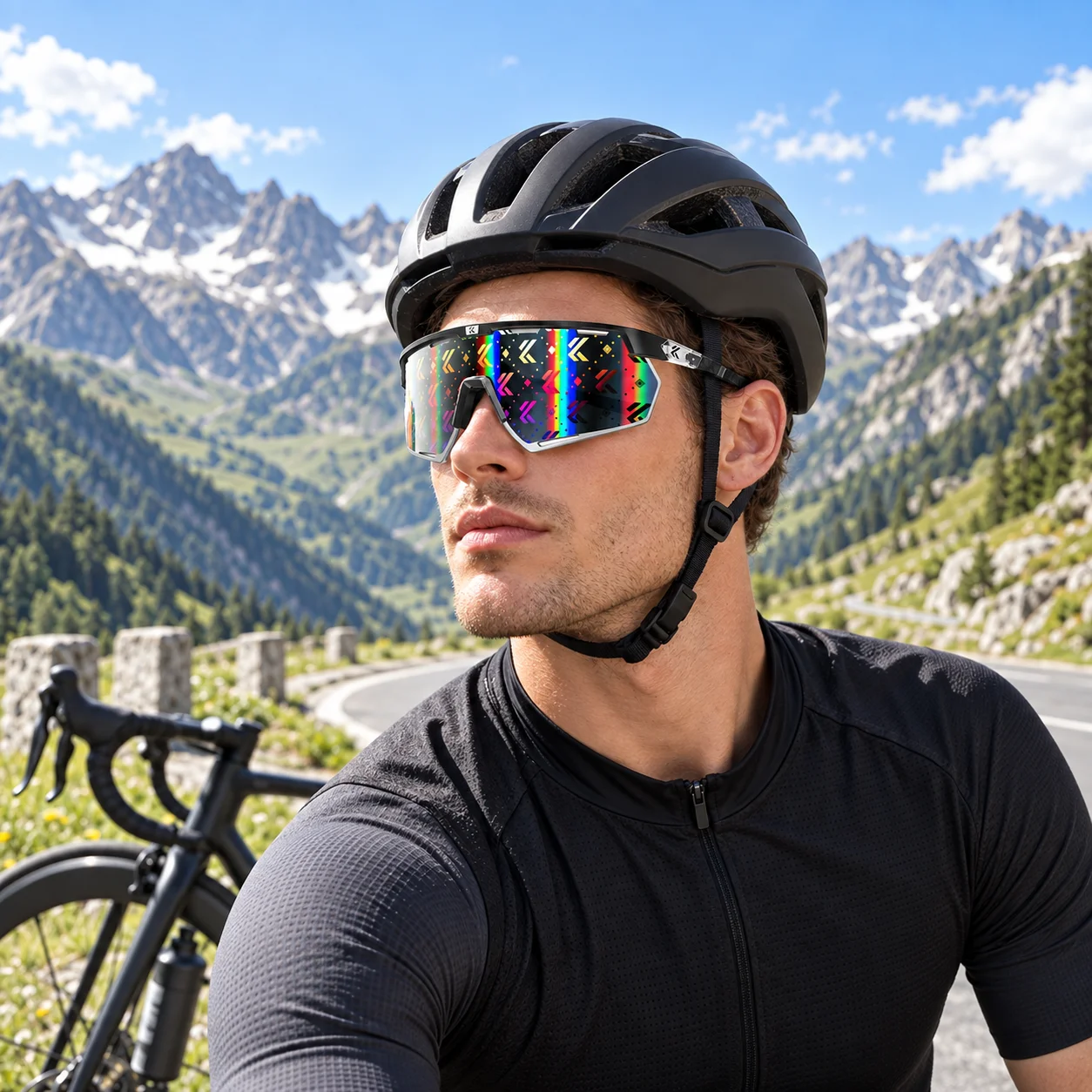 KAPVOE Photochromic Cycling Sunglasses Carbon Fiber Temples Wide Lens Sports Glasses for Running Hiking Road Bike Men Women