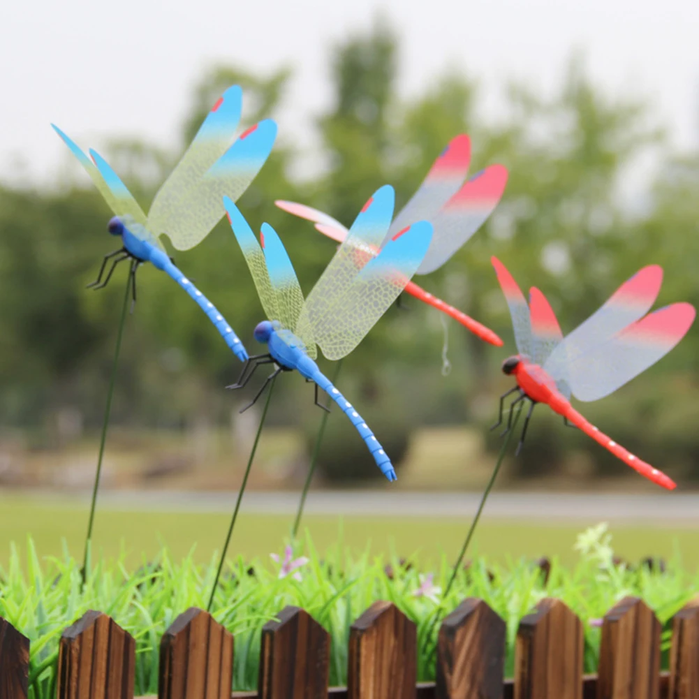 10PCS Dragonfly Stakes 3D Simulation Dragonfly Stakes Yard Plant Lawn Decoration Garden Yard Planterr Colorful Dragonfly Stakes