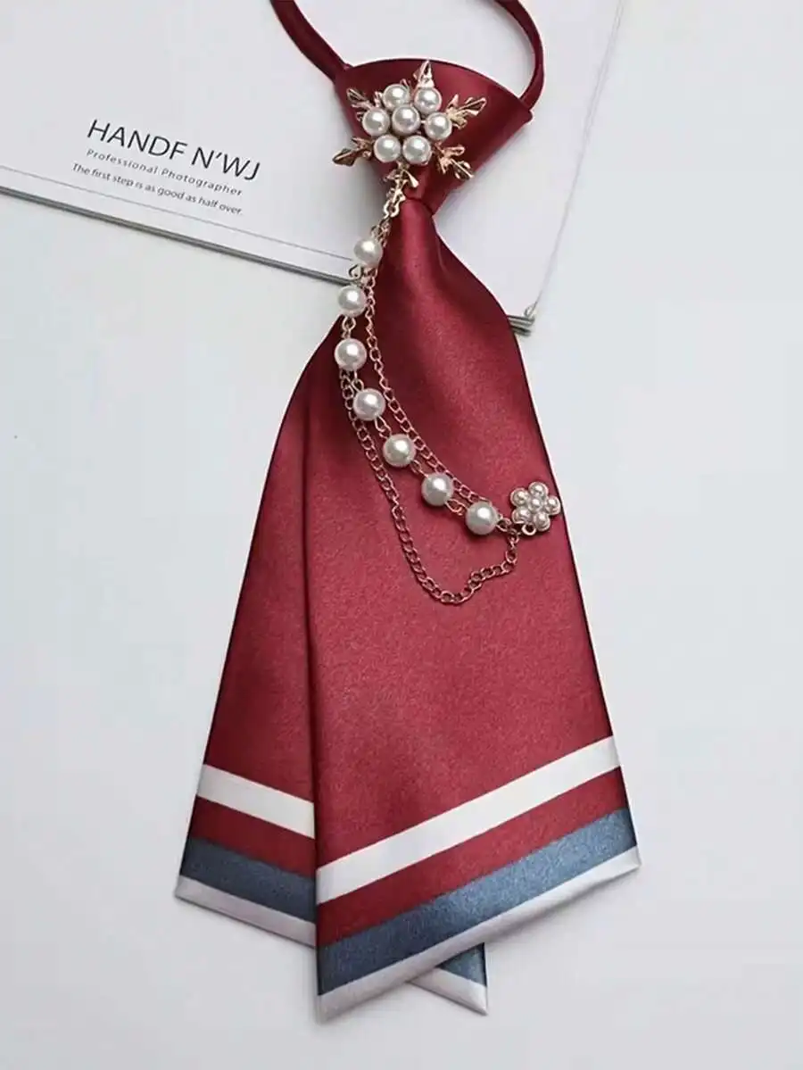 

1pc No-Tie Pearl Flower Necktie, Striped Double-Layer Pre-Tied Necktie, Suitable For Casual Streetwear And Party Outfits