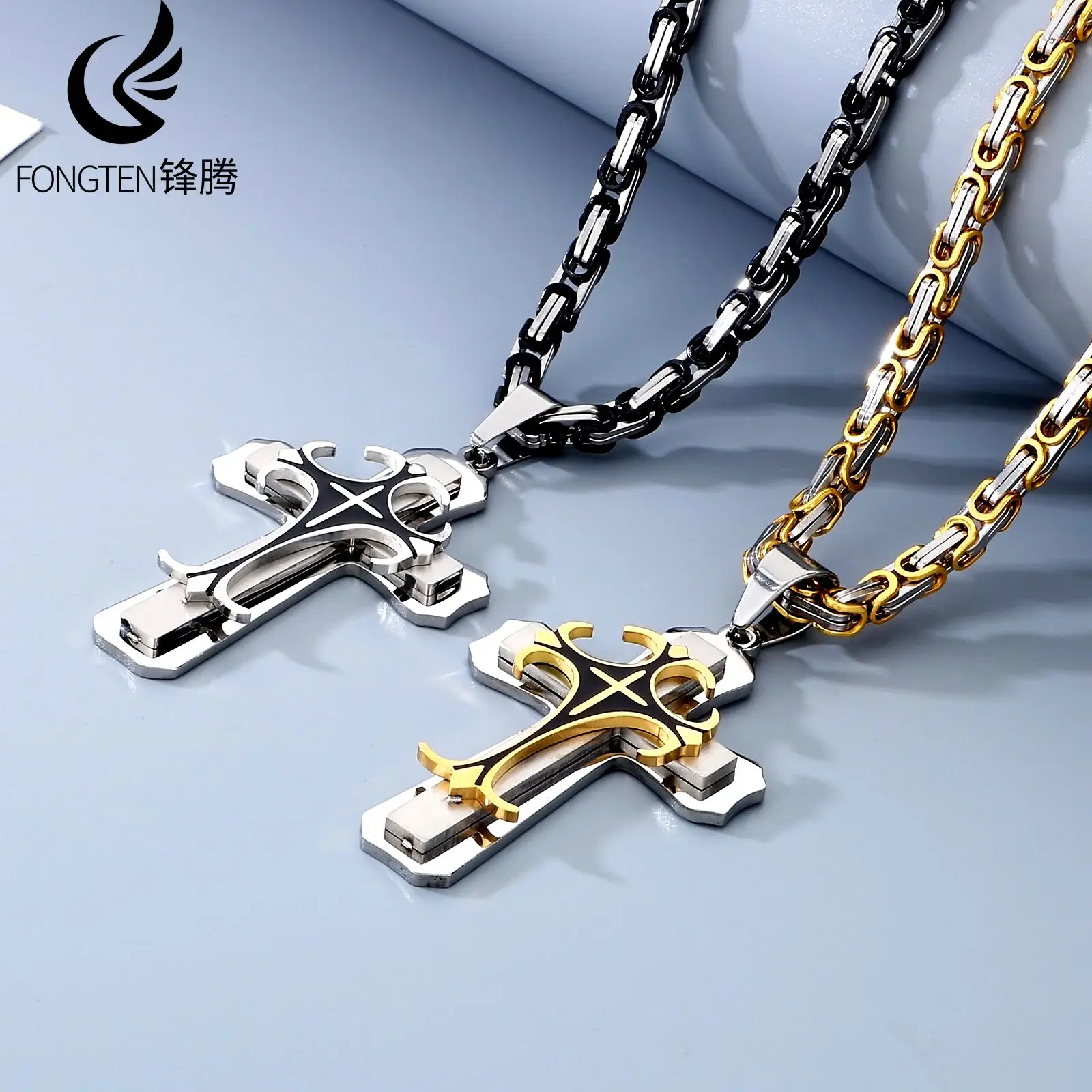 Fongten Minimalist Religious Cross Pendant Necklace For Men Mighty Emperor Chain Fashion Jewelry Waterproof Accessories Gifts