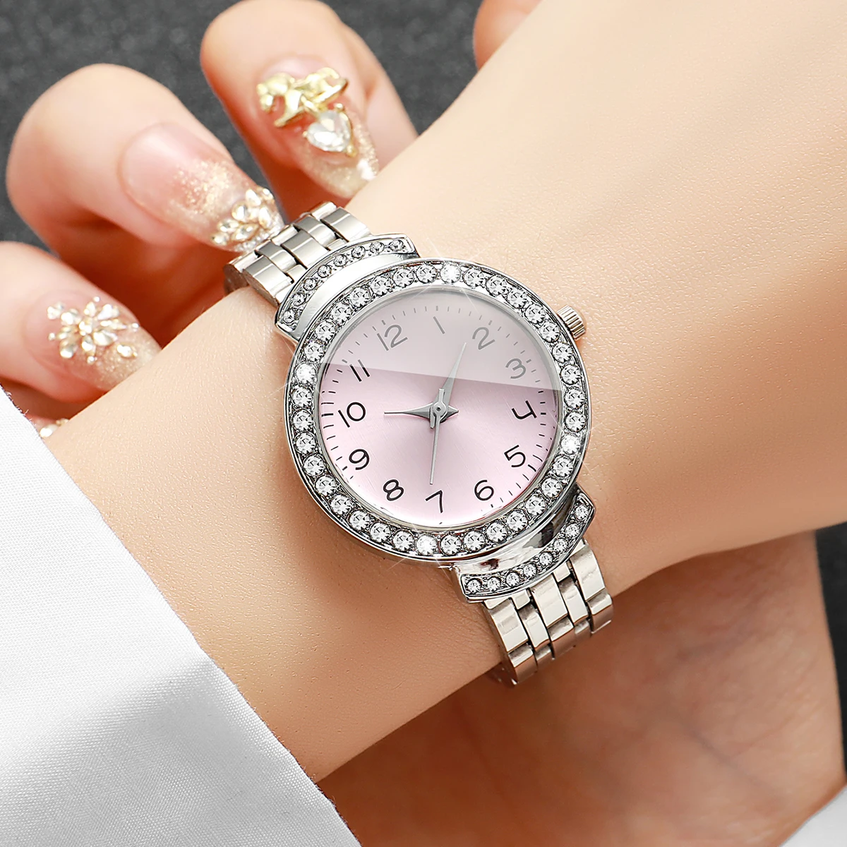 Fashion Rhinestone Arabic Dial Women Watch Stainless Steel Strap Ladies Dress Quartz Wristwatches Relogio Feminino（Without Box）