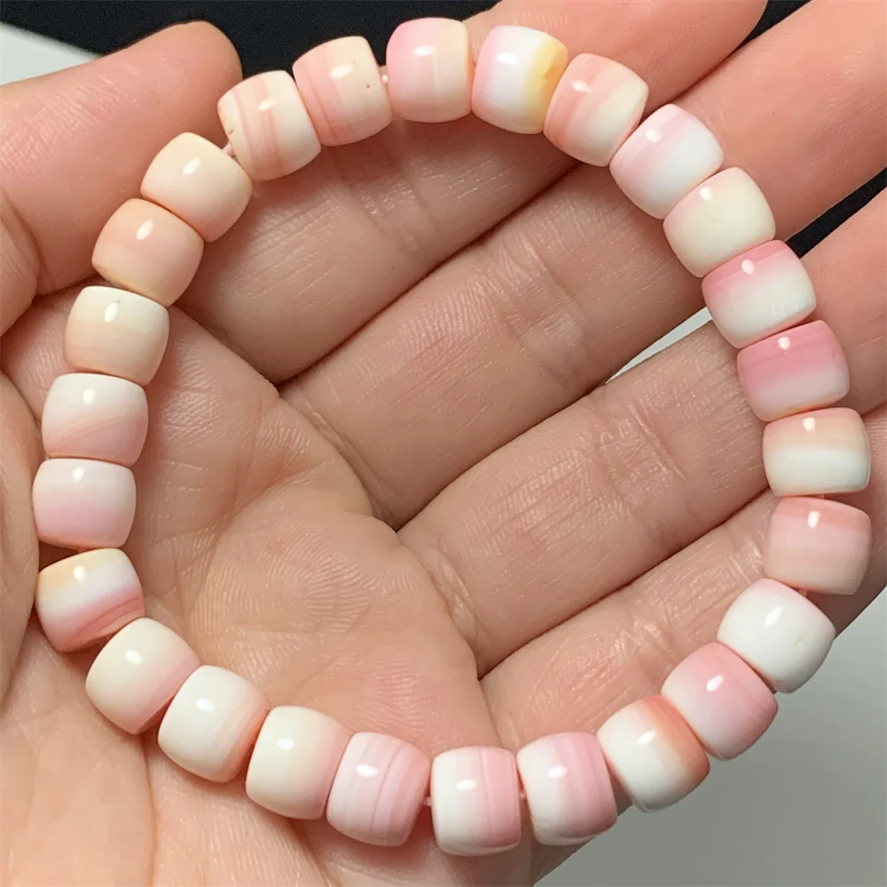 

Natural Pink Shell Bracelets for Women Conch Shell Bangles Elegant Soft Pink Bracelet Summer Fashion Jewelry Organic Barrel Bead