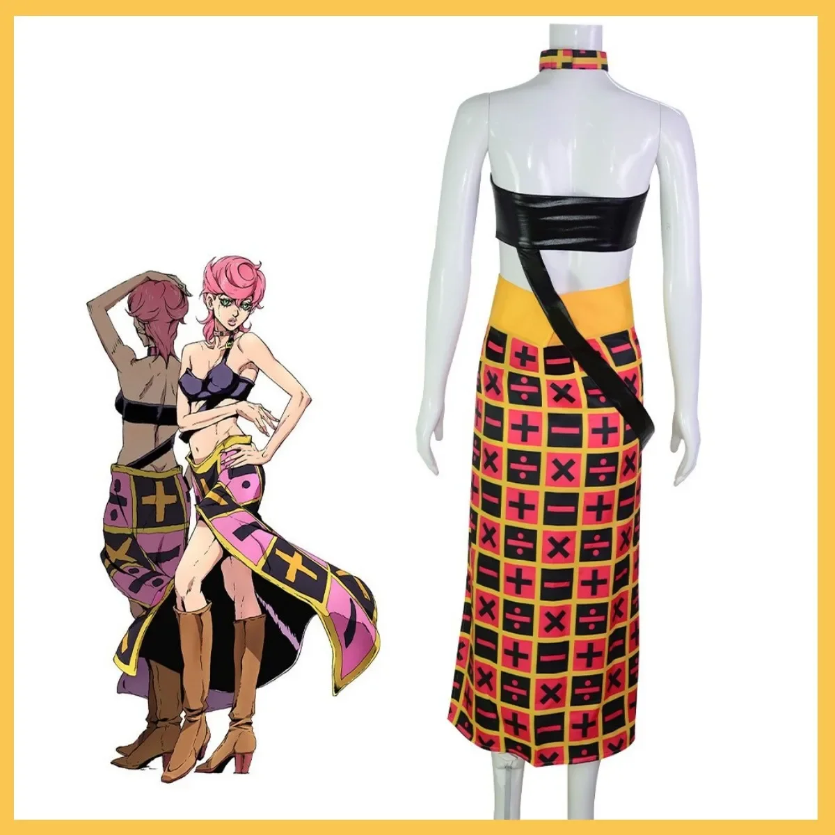 أنيمي جوجو مغامرة غريبة الذهبي الرياح تريش أونا تأثيري حلي شعر مستعار بولي Tube أنبوب القمم منقوشة تنورة امرأة مثير كرنفال حفلة البدلة