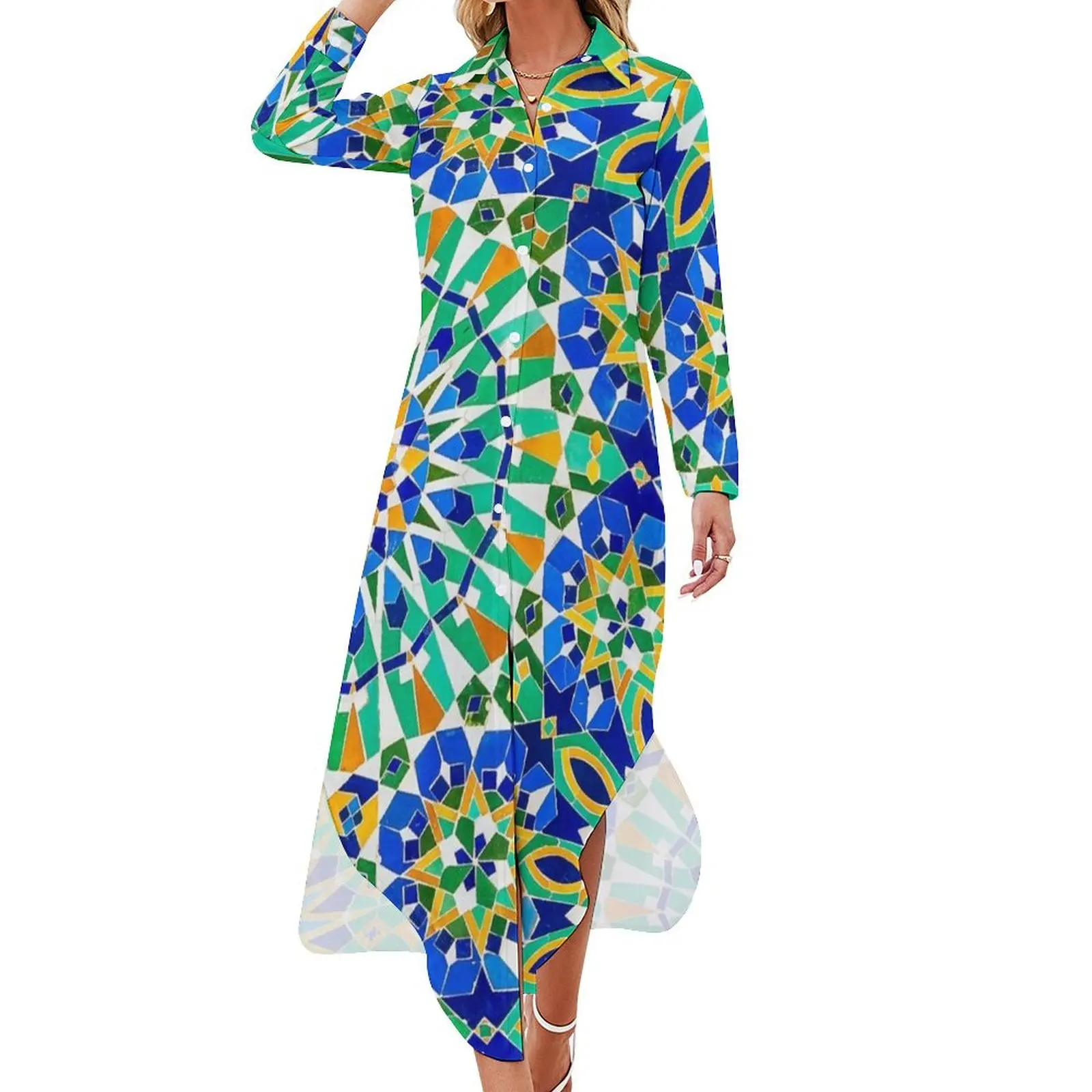 

Moroccan Pattern- Arabic Tile- Moroccan Mosaic Long Sleeved Shirt Dress Dresses