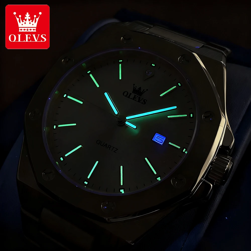 OLEVS Orologi da uomo delle migliori marche Orologio da polso al quarzo originale in acciaio pregiato moda classica per uomo Abito con data luminosa impermeabile 3613