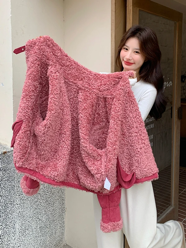 Pink Lamb Fur Jaet Women's ort Sle Warmth Inteated Leather And Fur Autumn And Winter New Faion Anti-Aging Outerwear