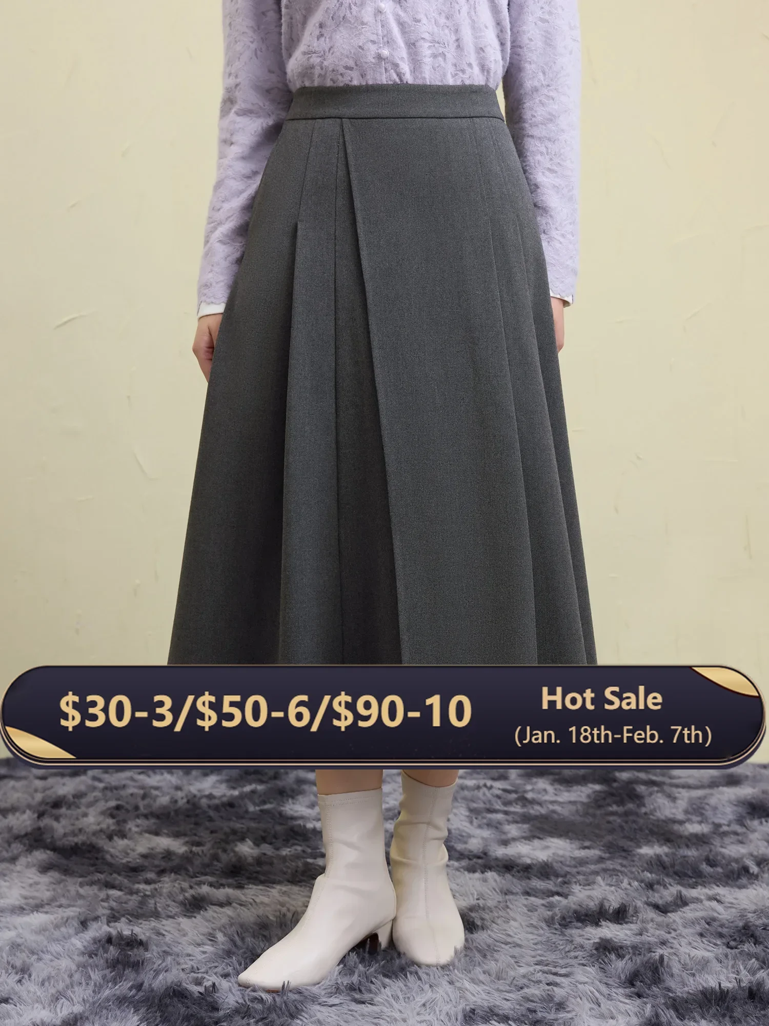 

DUSHU Plus Size Elegant Style Skirts For Women 2024 Winter New Design High Waist Gray A-line Long Skirt Office Lady 24DS84569