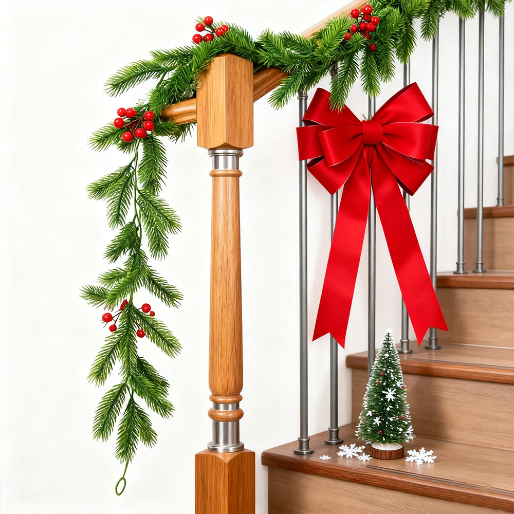 175 cm Weihnachtsrebe Wandbehang Pflanze Gefälschte Weihnachten Rattan Kunststoff Kiefernnadel Stöcke Schaum Rote Früchte Für Neujahr Home Party Decor