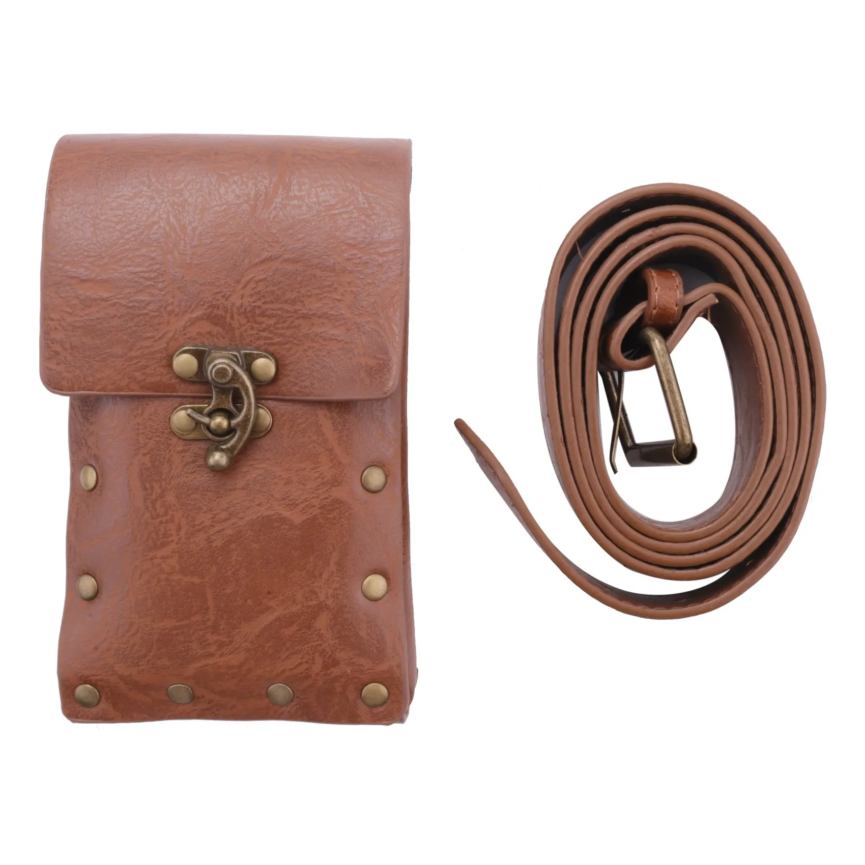 Medieval Renaissance Adult Male Knight Leather Vintage Pocket Belt Clothing Bag Brown