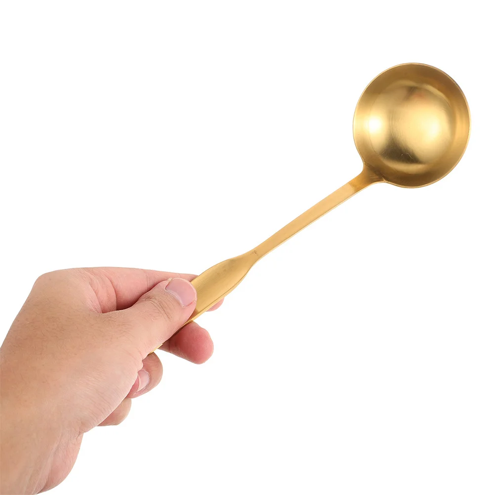 

2Pcs Stainless Steel Soup Ladle Heavy Duty Thickened Kitchen Spoon for Hot Pot Soup Serving Porridge Elegant Gold Cooking