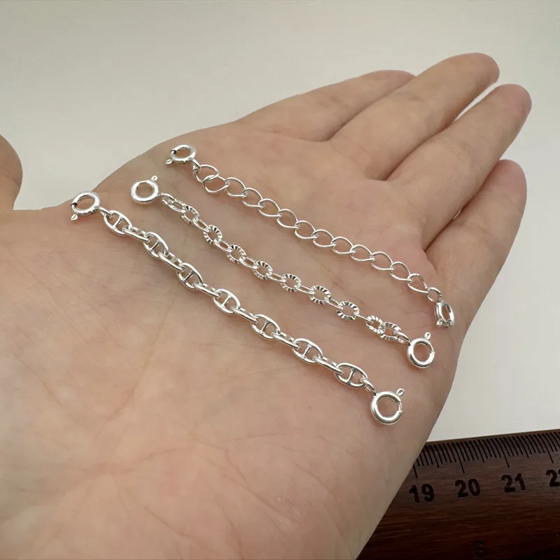 1PCS Solid 925 Sterling Silver Extend Chain 6cm Clasp Thick End Chain Double Spring Extension DIY Accessories Bracelet Finding