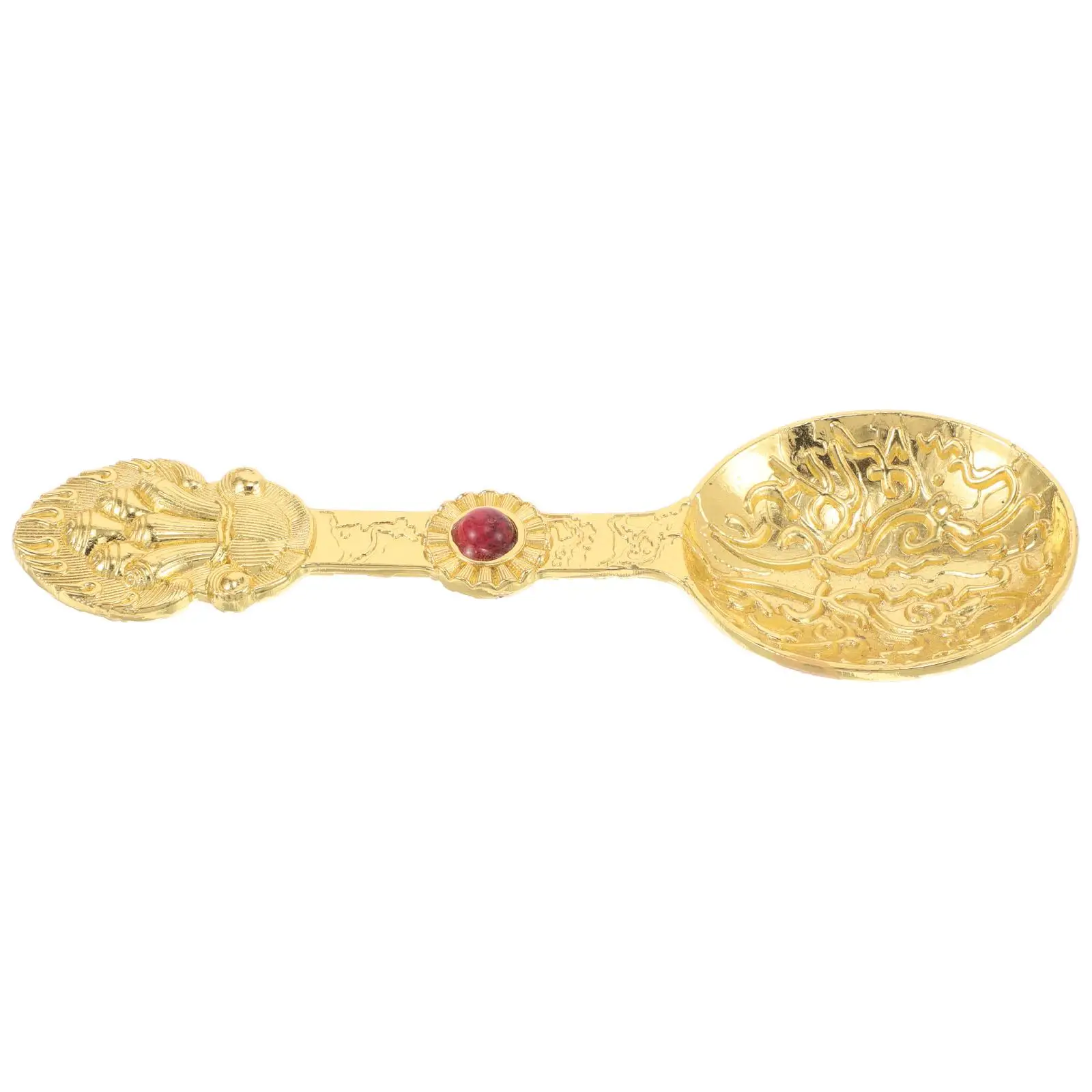 

Tibetan Style Camping Spoon Durable Multifunctional Outdoor Kitchen Rose Gold Flower Shaped Ergonomic Round Retro Tea for Hiking