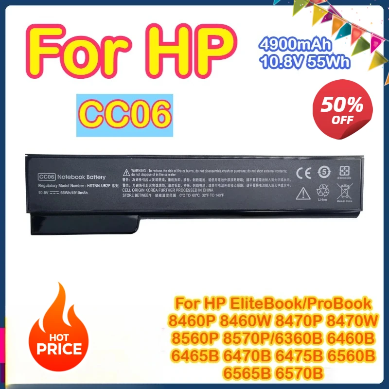 CC06 Laptop Battery for HP EliteBook 8460P 8460W 8470P 8470W 8560P 8570P ProBook 6475B 6560B 6465B 6360B 6460B 6470B 6565B 6570B