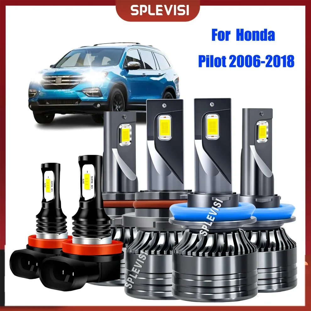 LED Headlight H11 9005 HB3 High Low Beam Bulb Fog Lamp Kit For Honda Pilot 2006 2007 2008 2009 2010 2011 2012 2013 2014-2018