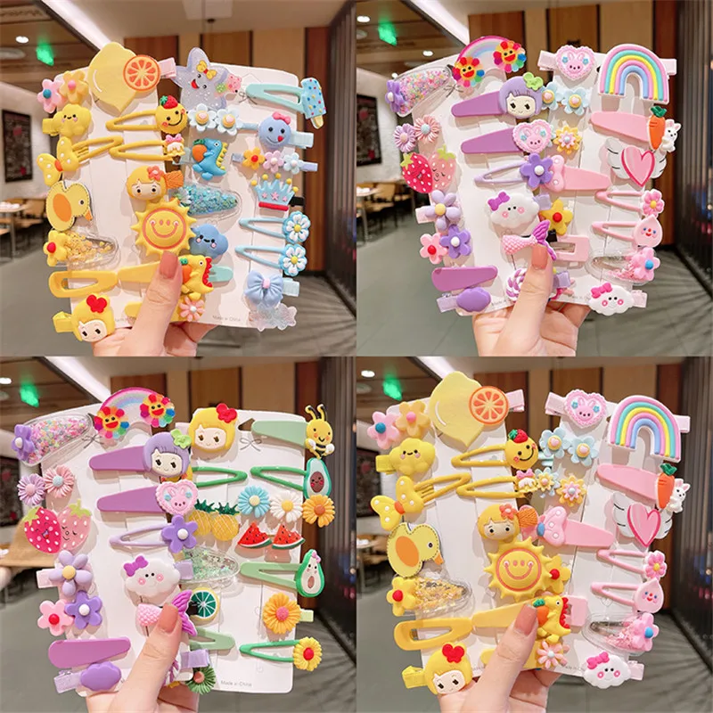 Children\'s Cartoon Animal Flower Bow Hairpin Candy Color Girls Hairpin Set Princess Baby Hair Accessories Set