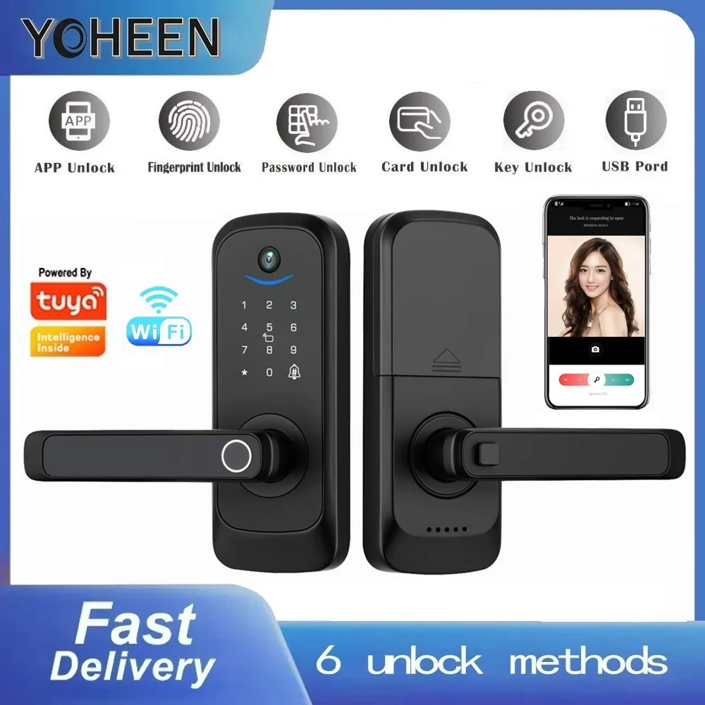 

Камера Tuya Wi-Fi приложение умный цифровой дверной замок с паролем по отпечатку пальца ключ-карта может дверной звонок удаленная разблокировка временный пароль