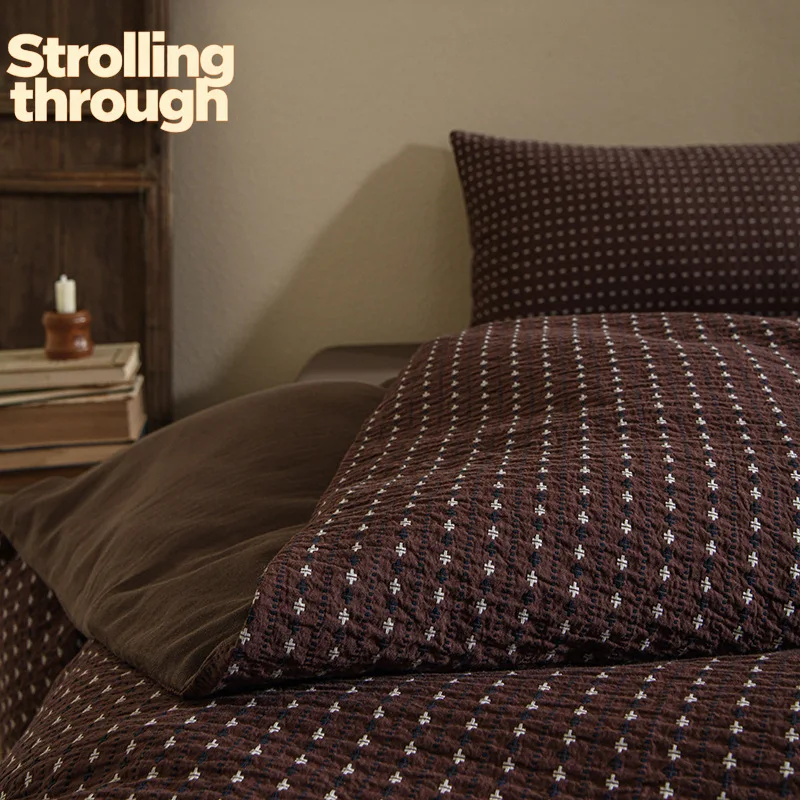 

High-end cotton four-season four-piece autumn new product literary old style pure cotton dark red sheets