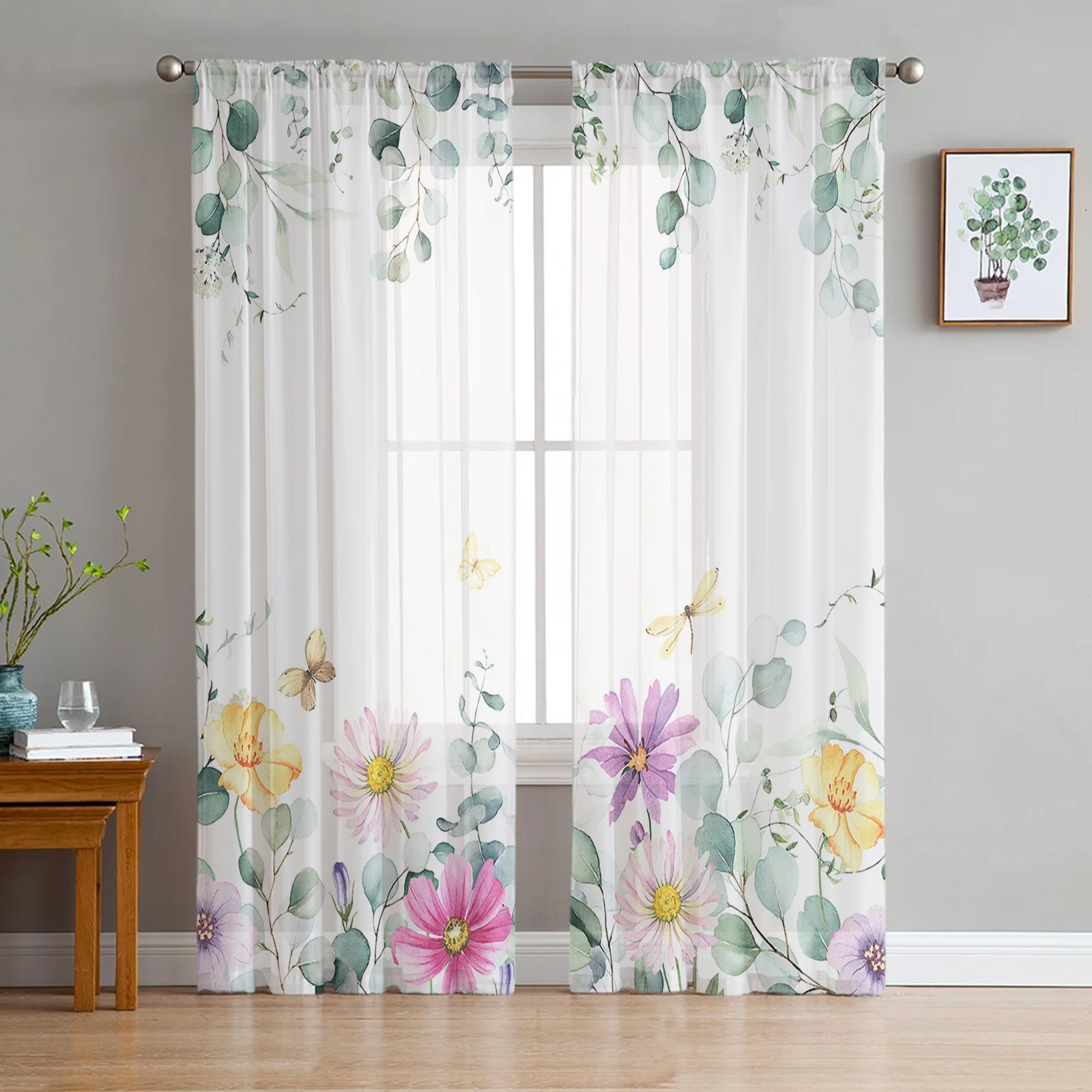 Idyllic Wildflower Leaves Sheer Curtains Christmas Decorations for Home Window Tulle Curtains for Living Room Bedroom