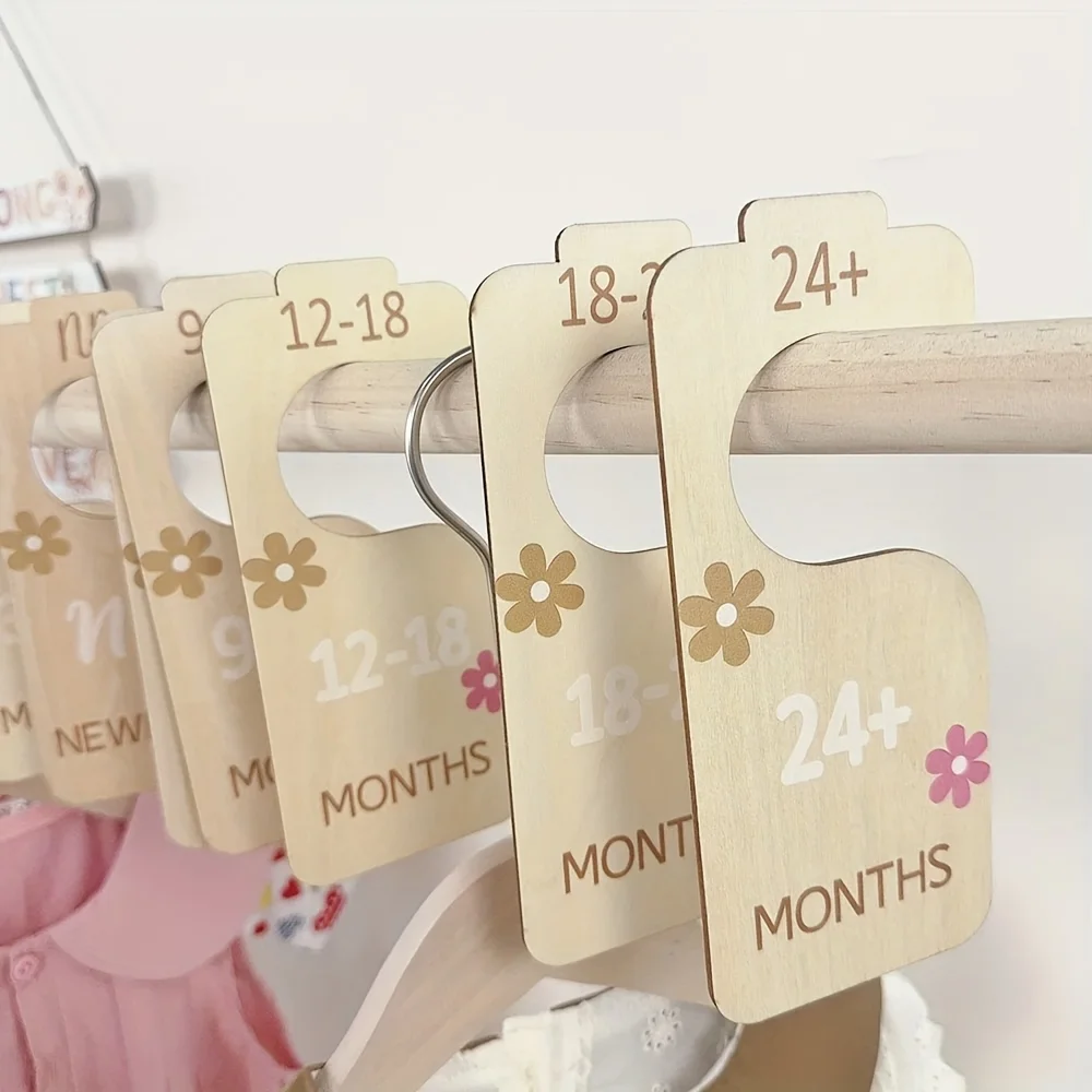 Wooden Divider Tags for Baby Clothes, Newborn Clothing Classification Wooden Tags for Baby Closet