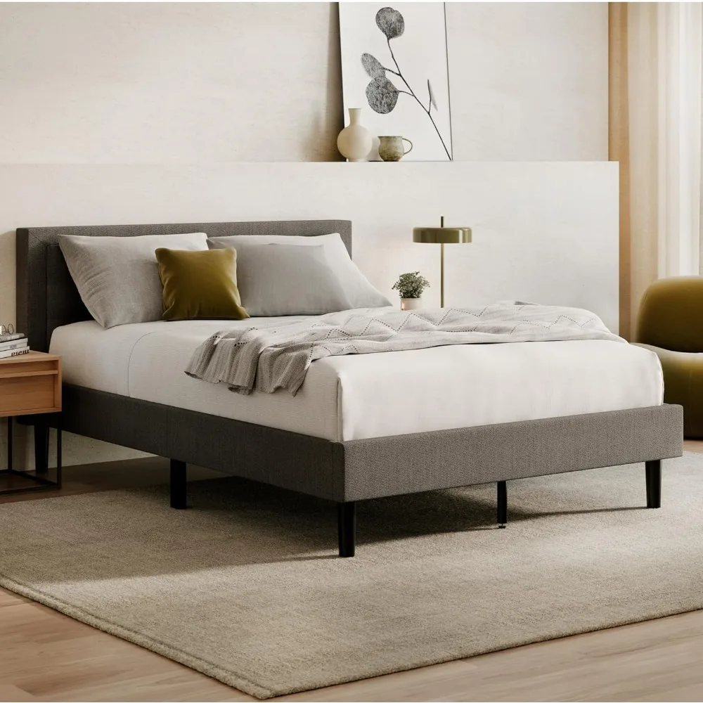 

bed.Bed Frame & Headboard - Gray Queen -8 Inch Legs and Sturdy Wooden Slats for Support Contemporary and Durable Upholstery