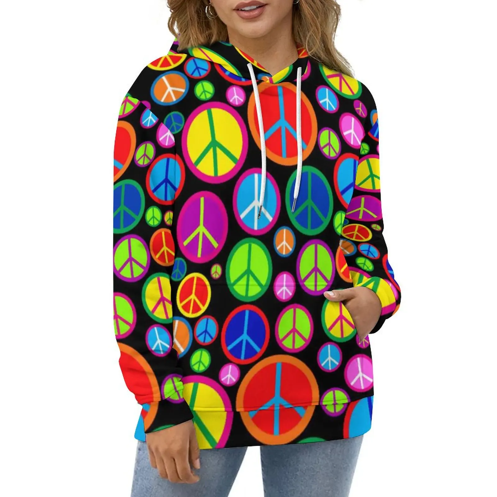 

Peace Symbols Hoodies Cool Colorful Groovy Street Wear Casual Pullover Hoodie Long-Sleeve Kawaii Graphic Sweatshirts Gift Idea