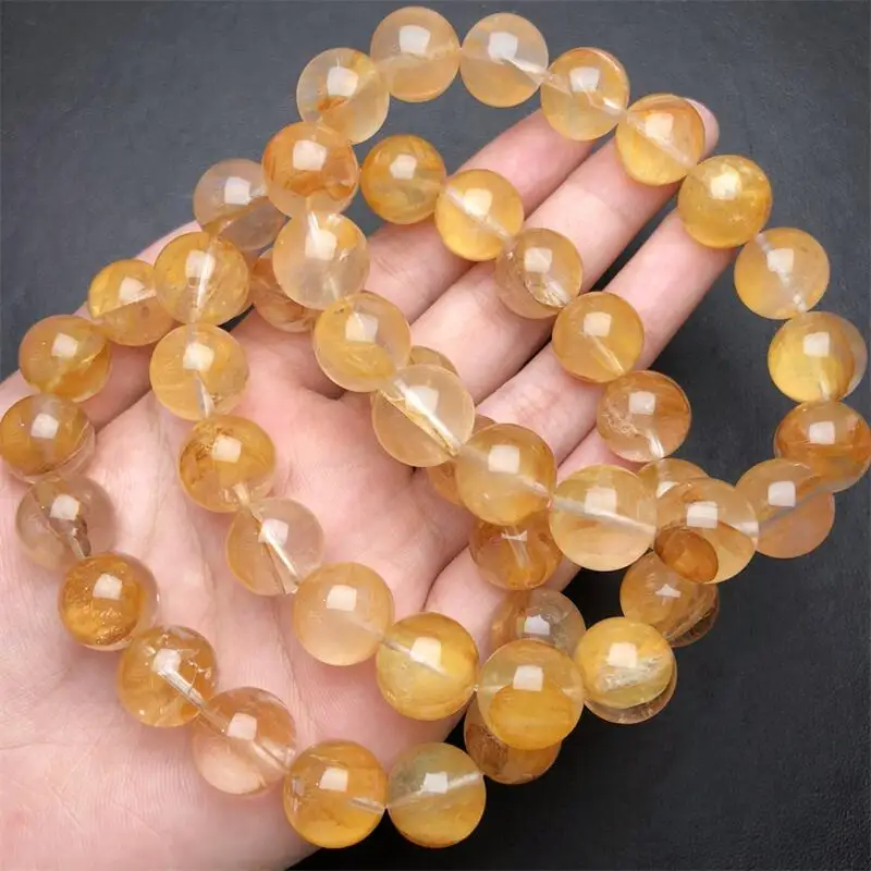 13MM Natural Yellow Fire Quartz Hematoid Bracelet Handmade Crystal Quartz Jewelry Stretch Bangle Children Birthday Gift 1pcs