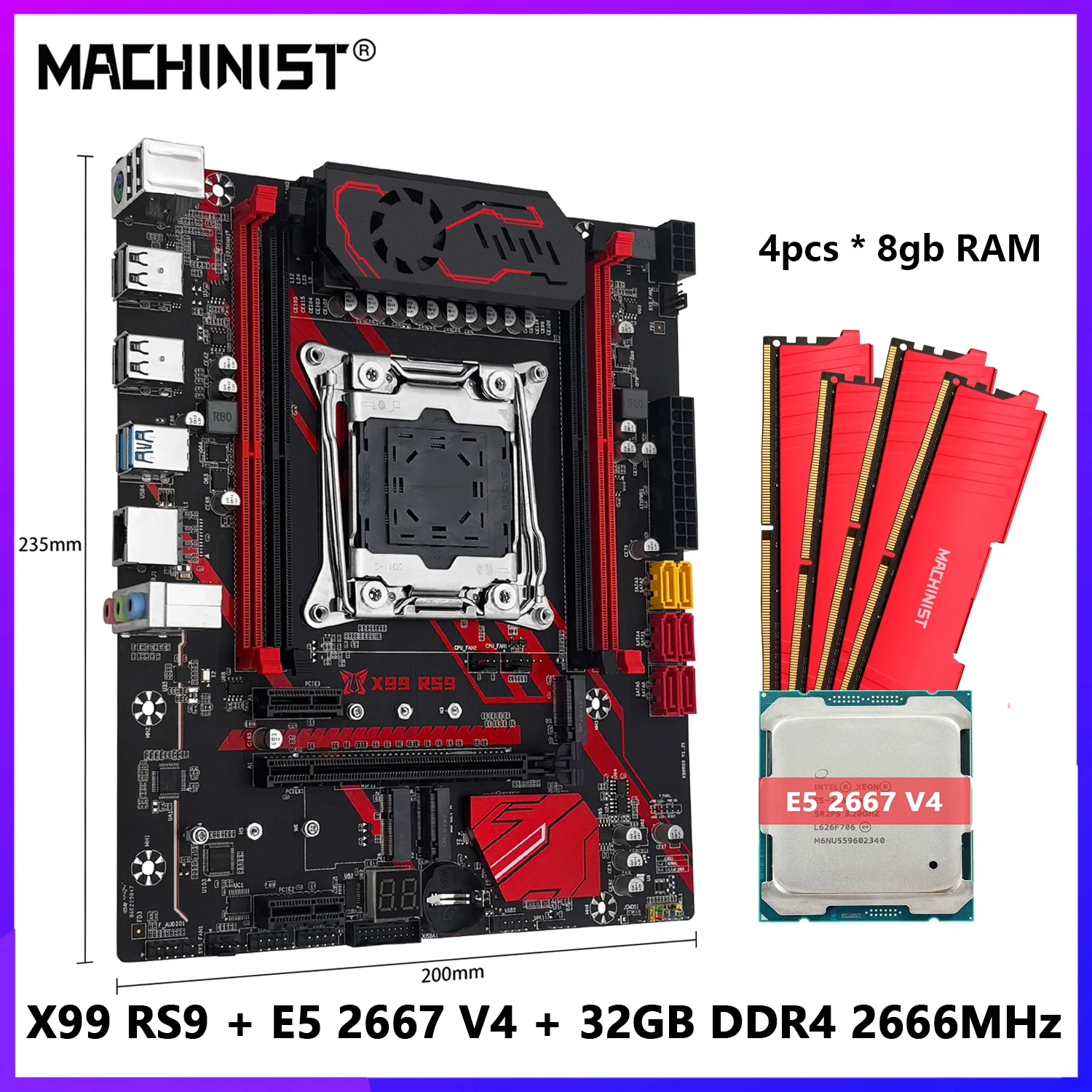 

Комбинированная материнская плата MACHINIST X99 RS9 с процессором Xeon E5 2667 V4, комплект процессора LGA 2011-3 DDR4, 32 ГБ (4*8 ГБ), 2666 МГц, ОЗУ, USB3.0