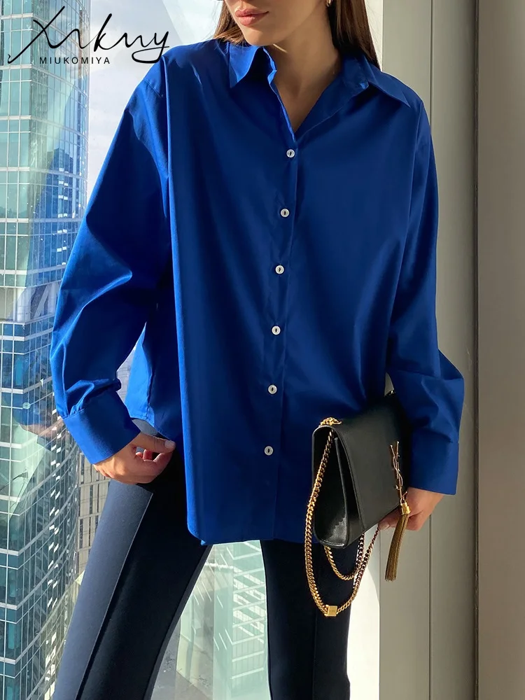 MiuKoMiYa Autumn Women Oversized Blue Shirts Long Sleeve Tops Women 2022 Office Wear Oversize Green Blouses For Women Fashion