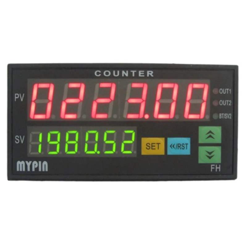 Mypin FH8-6CRRB Dual Display Digital Counter Digital Counter 6 Digits Light-Emitting Diode AC/DC Length Meter Black