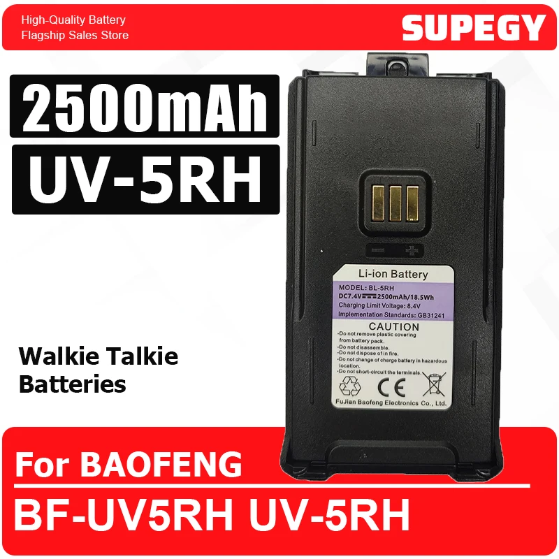 

UV-5RH Walkie Talkie Battery Type-C Charge High Capacity Rechargable Batterior Two Way Radios BF-UV5RH Radio Receive