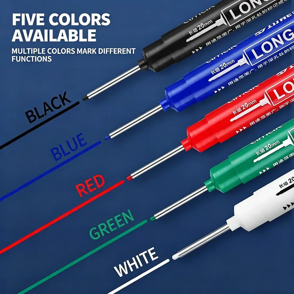 5Pcs/Set 20mm Deep Hole Long Nib Head Markers For Metal Perforating Pen Waterproof Bathroom Woodworking Decoration Multi-Purpose