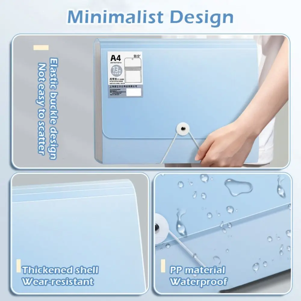 Waterproof 13 Layers A4 File Folder Stretch Buckle Design Large Capacity File Bag Document Organizer Gift