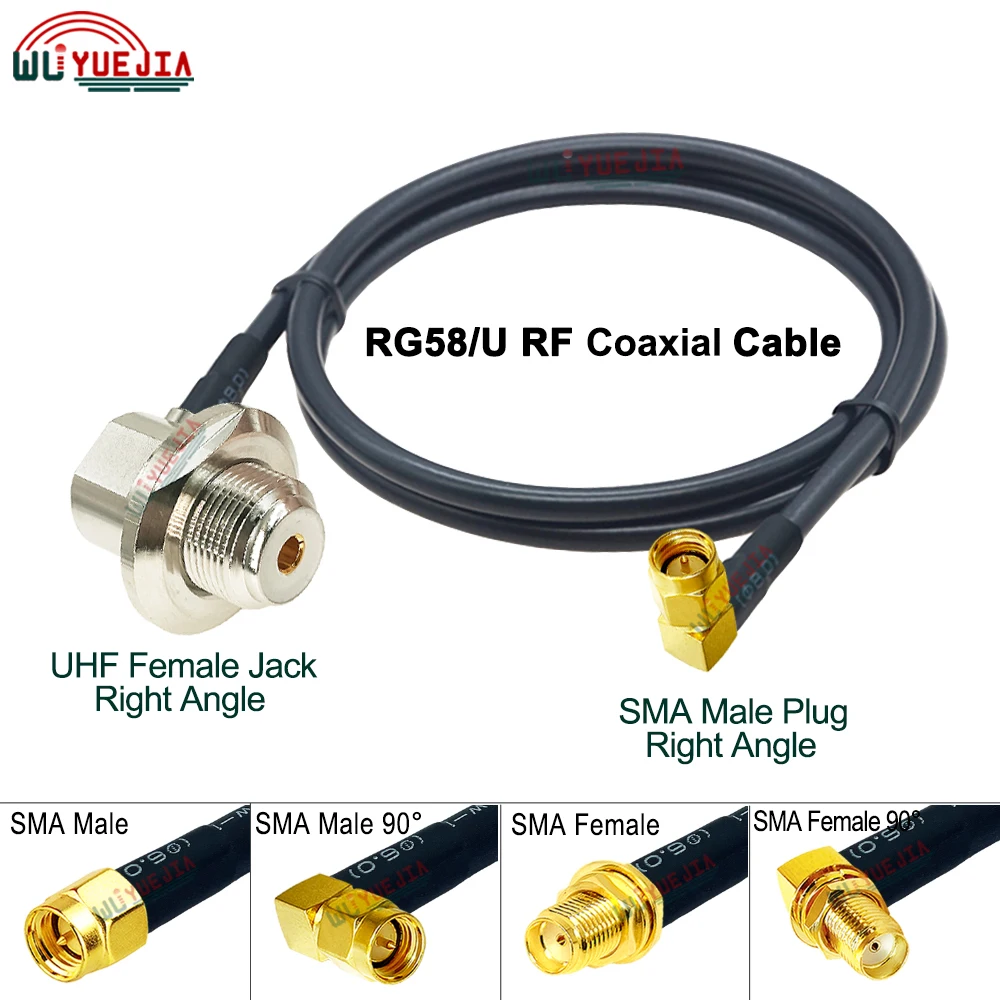 

RG58 SO239 UHF Female Right Angle to SMA Type Male or Female Jack 90 Degree Connector RG-58U RF Coaxial Extension Cable 0.15~30M