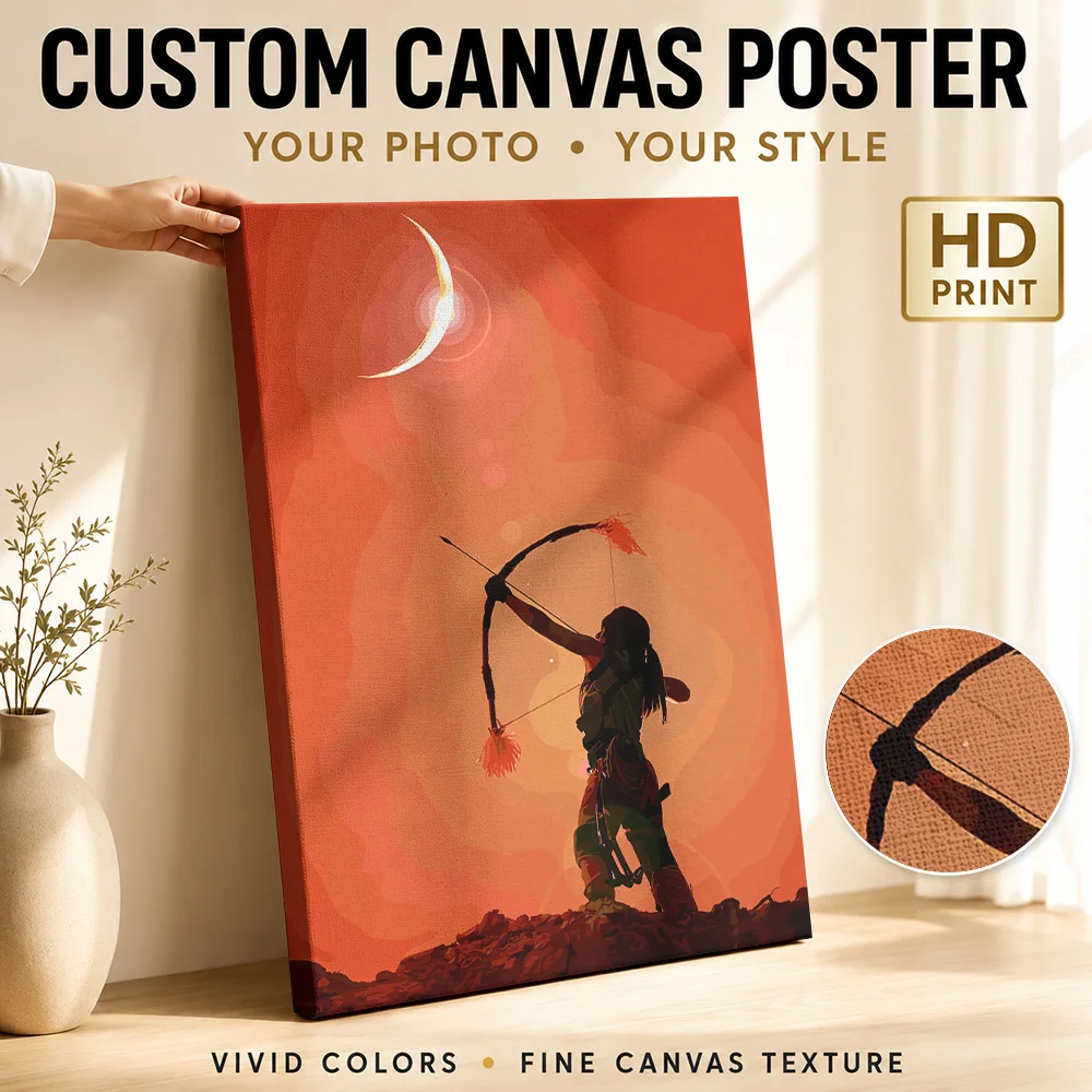 Archer Silhouette Under Crescent Moon Framed Canvas Print Poster Custom Modern Aesthetic Canvas Wall Art for Dining Room Decor
