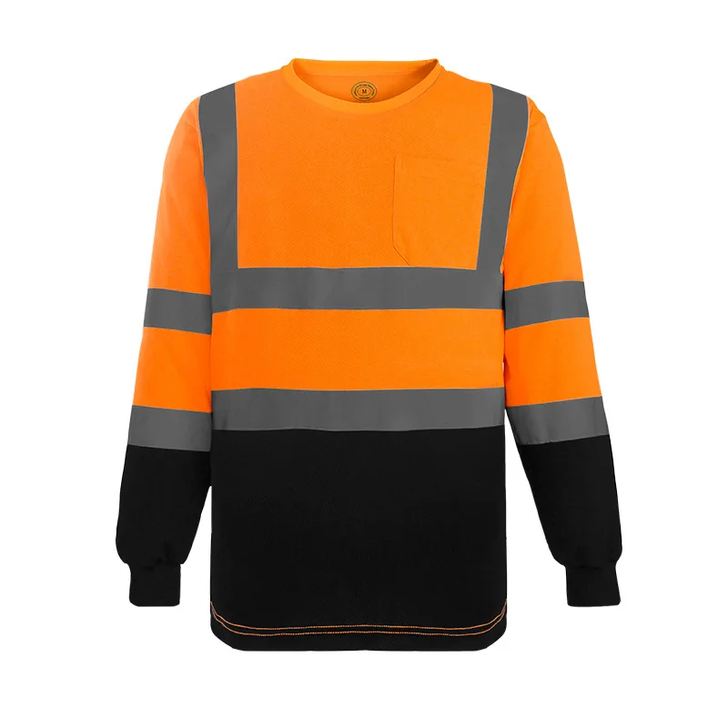 Hi Vis Short Long Sleeve Safety T Shirt Reflective Two Tone Orange Navy Round Collar Work Shirt