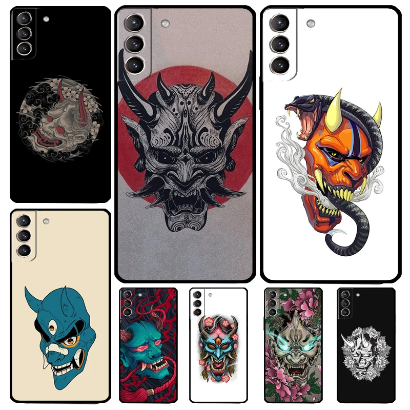 Japanese Oni Hannya Demon Mask Case For Samsung Galaxy S23 S22 Ultra S20 S21 FE S9 S10 Plus Note 10 20 Ultra Back Cover